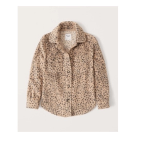 ABERCROMBIE | Sherpa Shirt Jacket in Light Brown Animal Print - Picture 2 of 3
